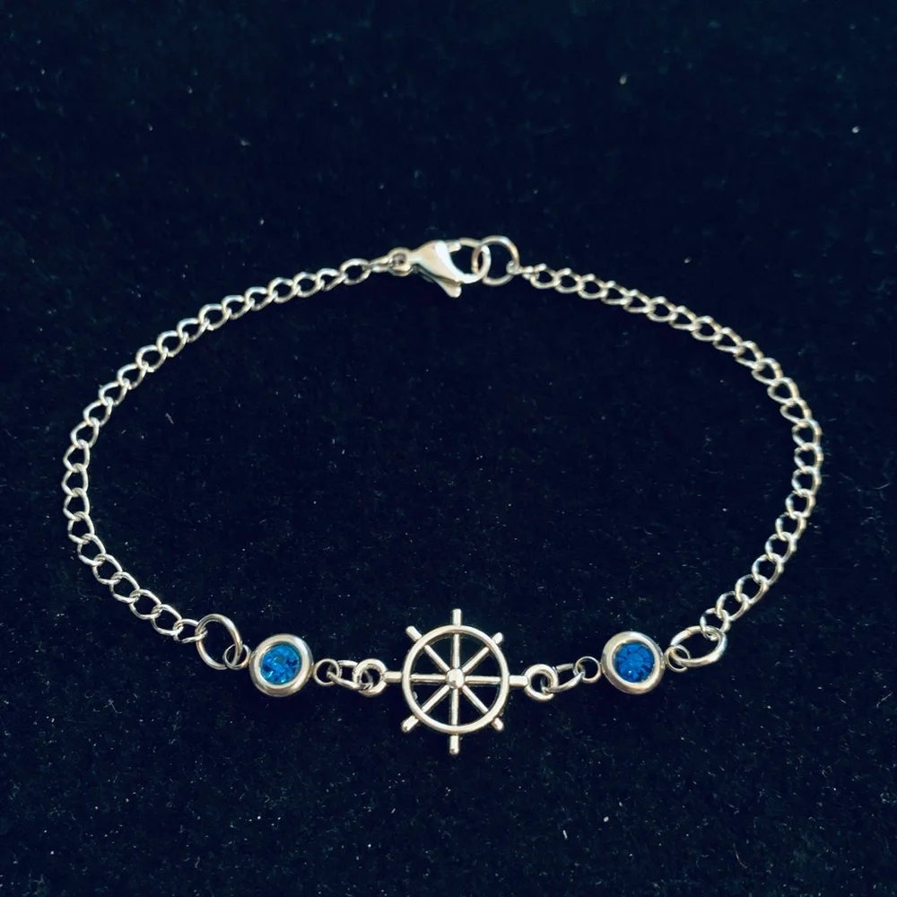 Nautical Ship’s Wheel bracelet with rhinestones
